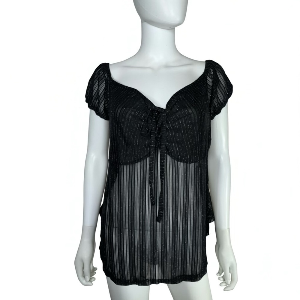 SHEIN Black Sheer Silver Striped Blouse